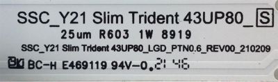 KIT DE LED'S PARA TV LG ((5 PIEZAS)) / NUMERO DE PARTE EAV65036501 / SSC_Y21 SLIM TRIDENT 43UP80_S / SSC_Y21 SLIM TRIDENT 43UP80_LGD_PTN0.6_REV00_210209 / PANEL NC430TQG-AAKH3 / LC430DQC / MODELOS 43UQ7590PUB / 43UQ8000PSB / 43UP7670PUC / 43UP8000PUA - Imagen 3